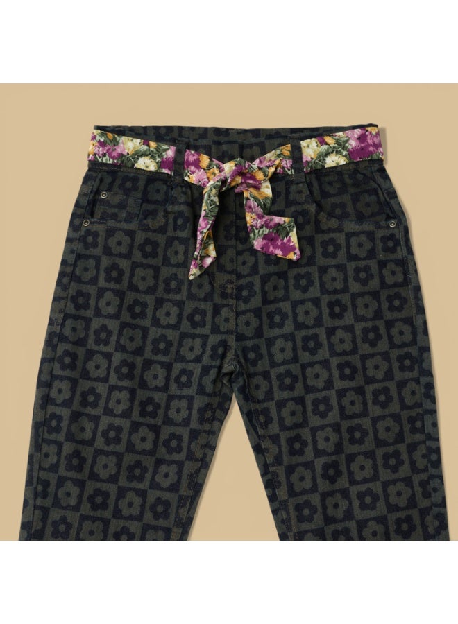 MARWAN AOP Girls Long Pant with Contrast Waist Belt Cotton Spandex 6 to 16 Years - Image 3